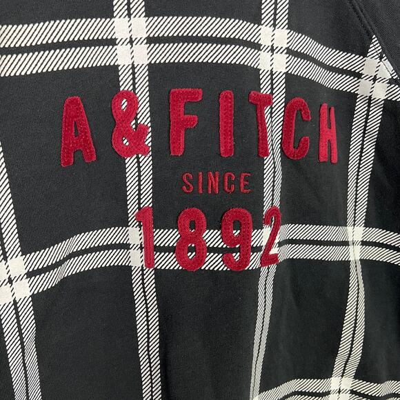 Abercrombie & Fitch Women Large Mock Neck Sweatshirt Black White Red Velvet Logo - Picture 4 of 7
